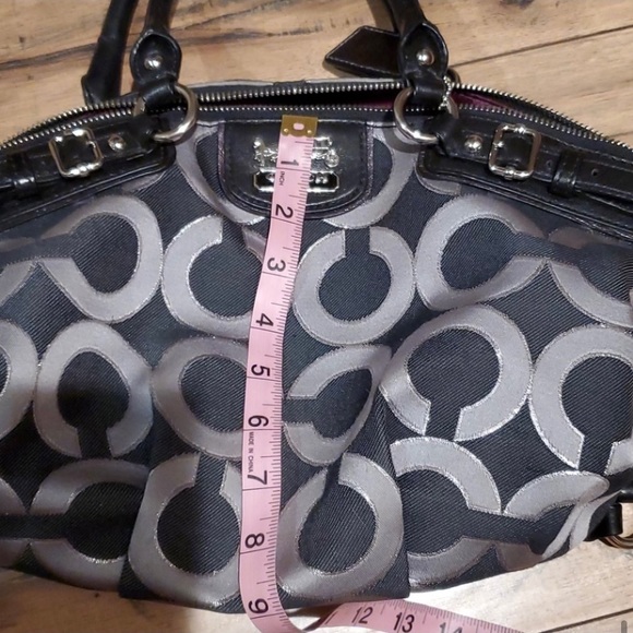 COACH NWOT 18608 GUNMETAL BLACK MADISON SIGNATURE LUREX OP ART SOPHIA MS… - Picture 9 of 11